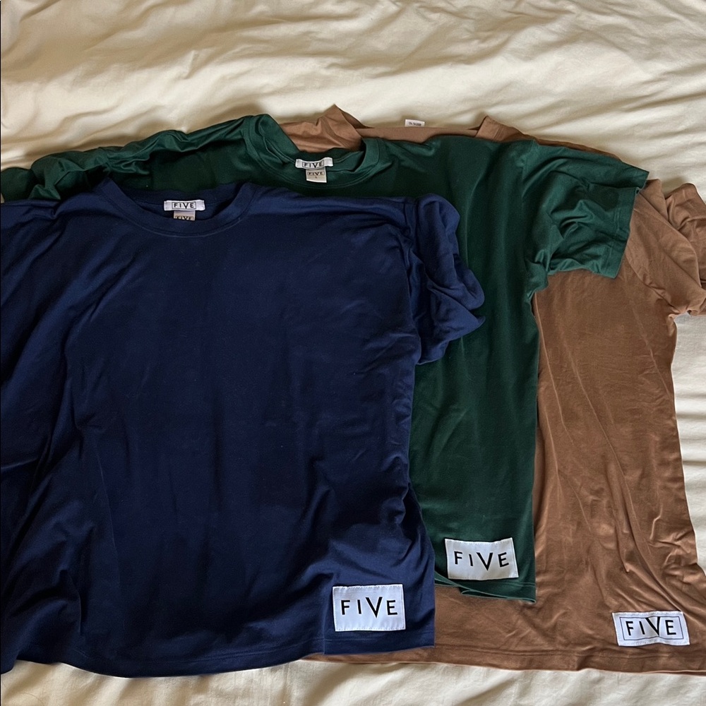 FIVE Women's Short Sleeve Tees - Navy, Green, and Brown